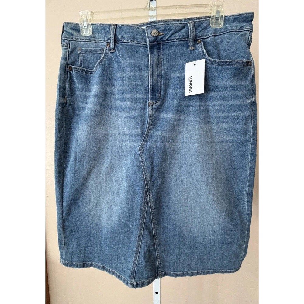 New Sonoma Women 16 Blue Cotton Blend Midi Jean Skirt